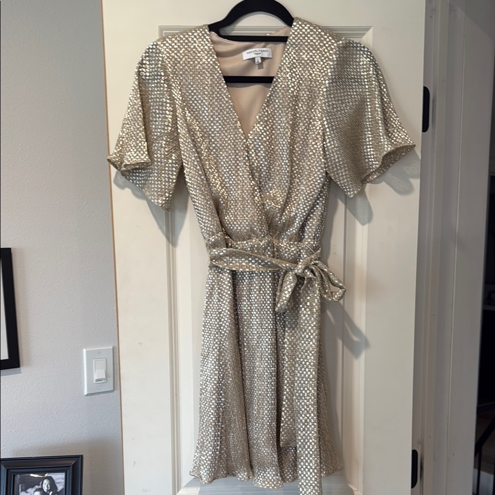 Anthropologie Gold Sequin Wrap Mini Dress